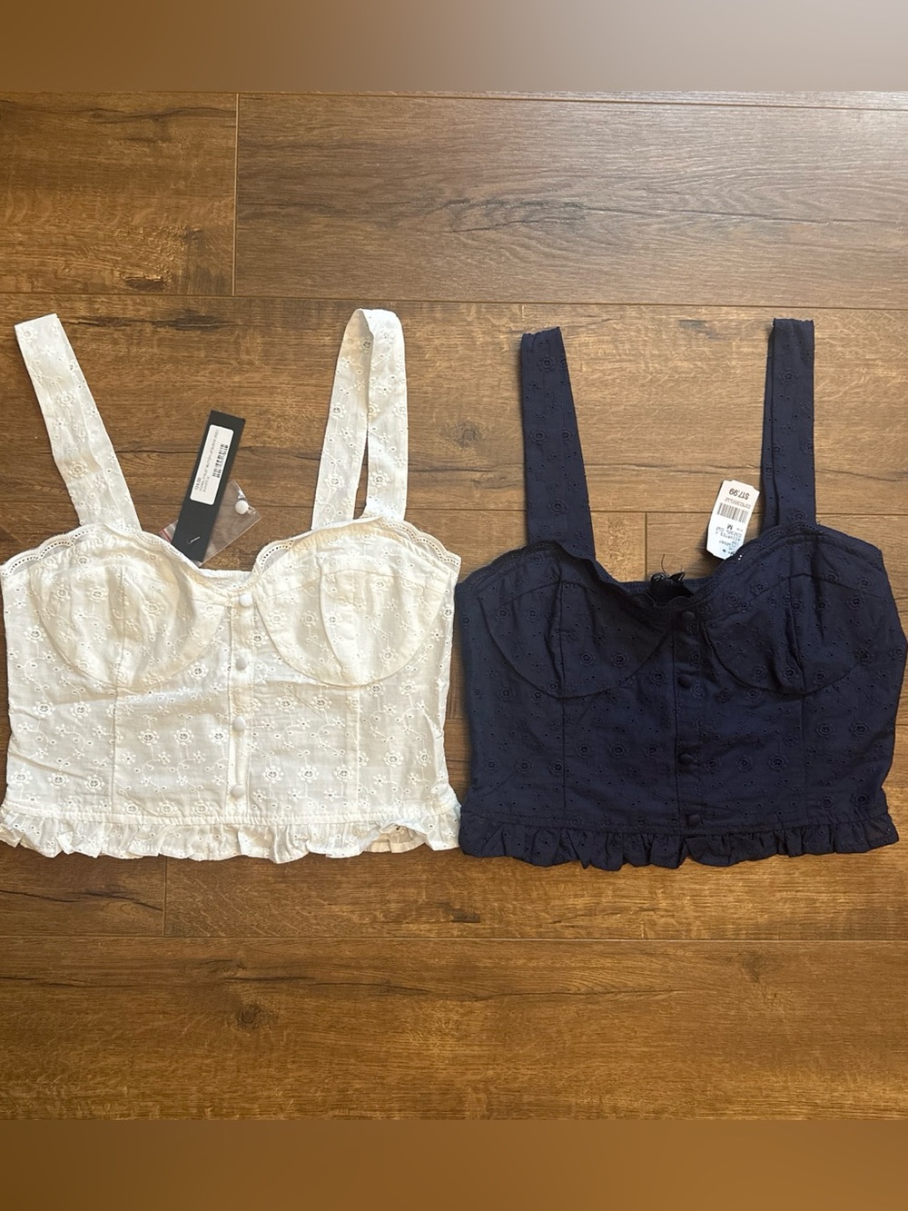 Eyelet Bustier Crop Top - White and Navy